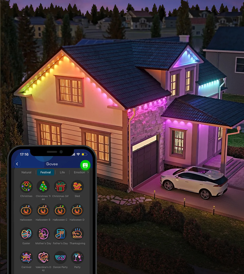 Govee permanent LED lighting installed on home exterior by The Holiday Light Company Cincinnati