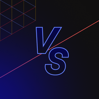 VS graphic with neon blue outlined letters on dark background with geometric line pattern and diagonal accent