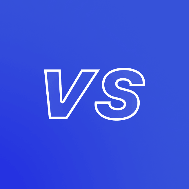 A bold "VS" graphic in white outlined letters on a blue gradient background, used as a comparison thumbnail.