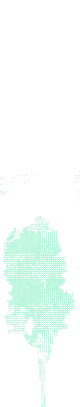 Abstract digital map of Greenland consisting of light blue pixelated dots on black background.