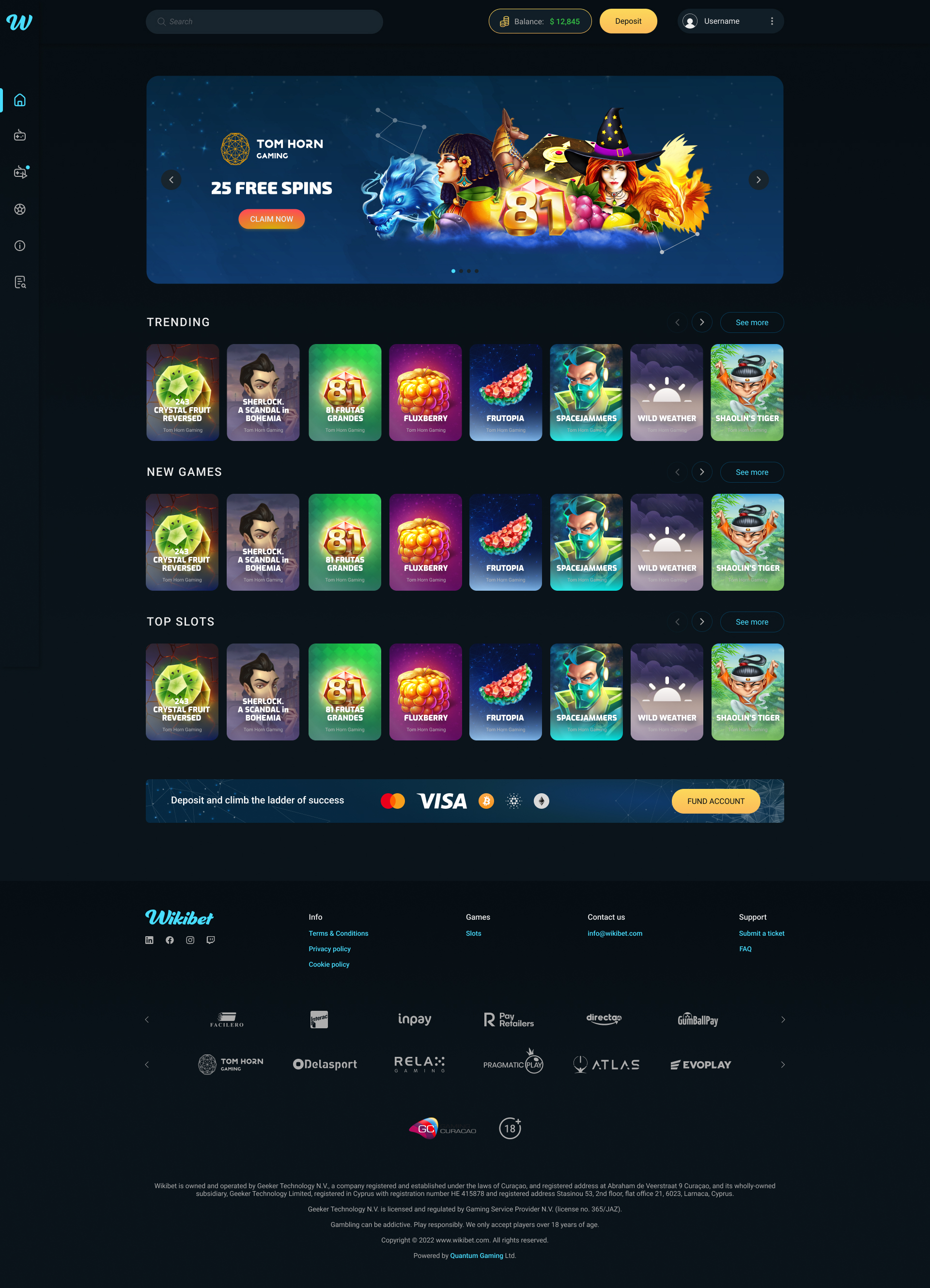 Redesigned Wikibet homepage