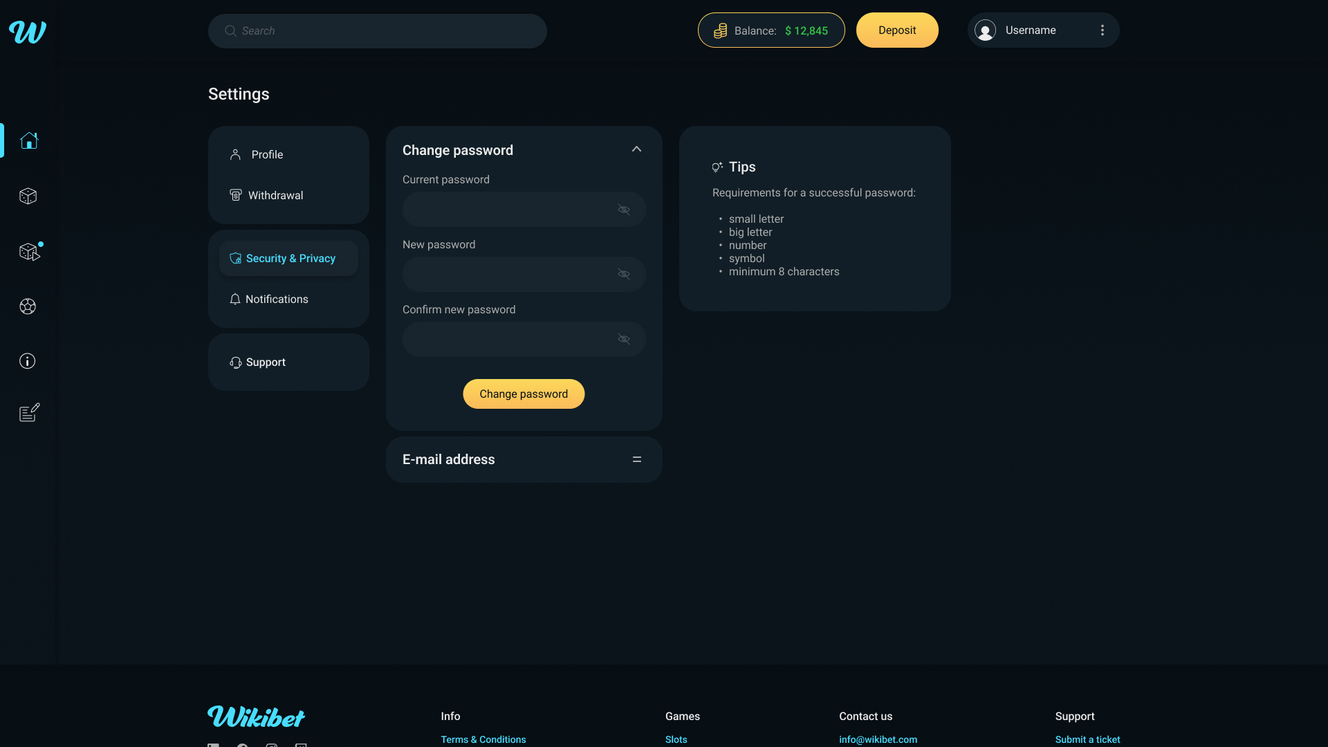 Settings: Security section