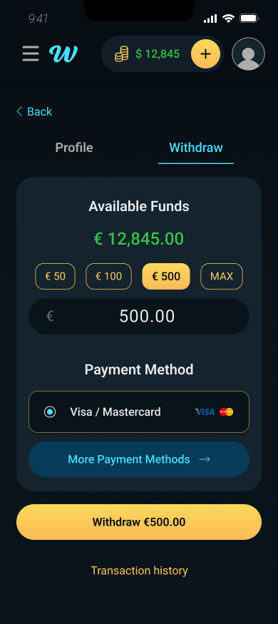 Withdraw screen