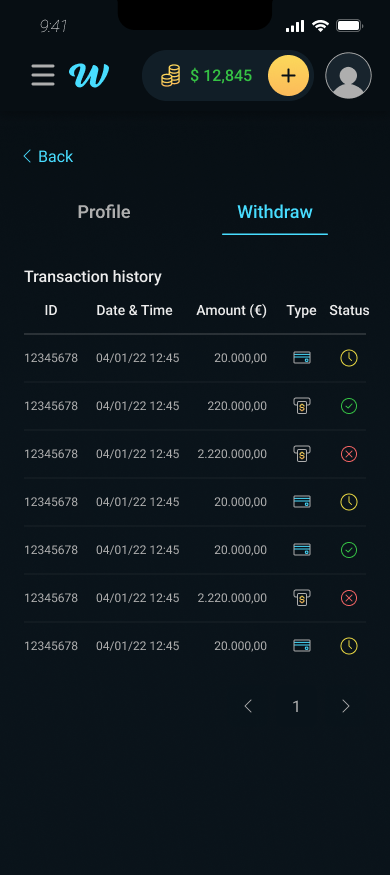 Transaction history