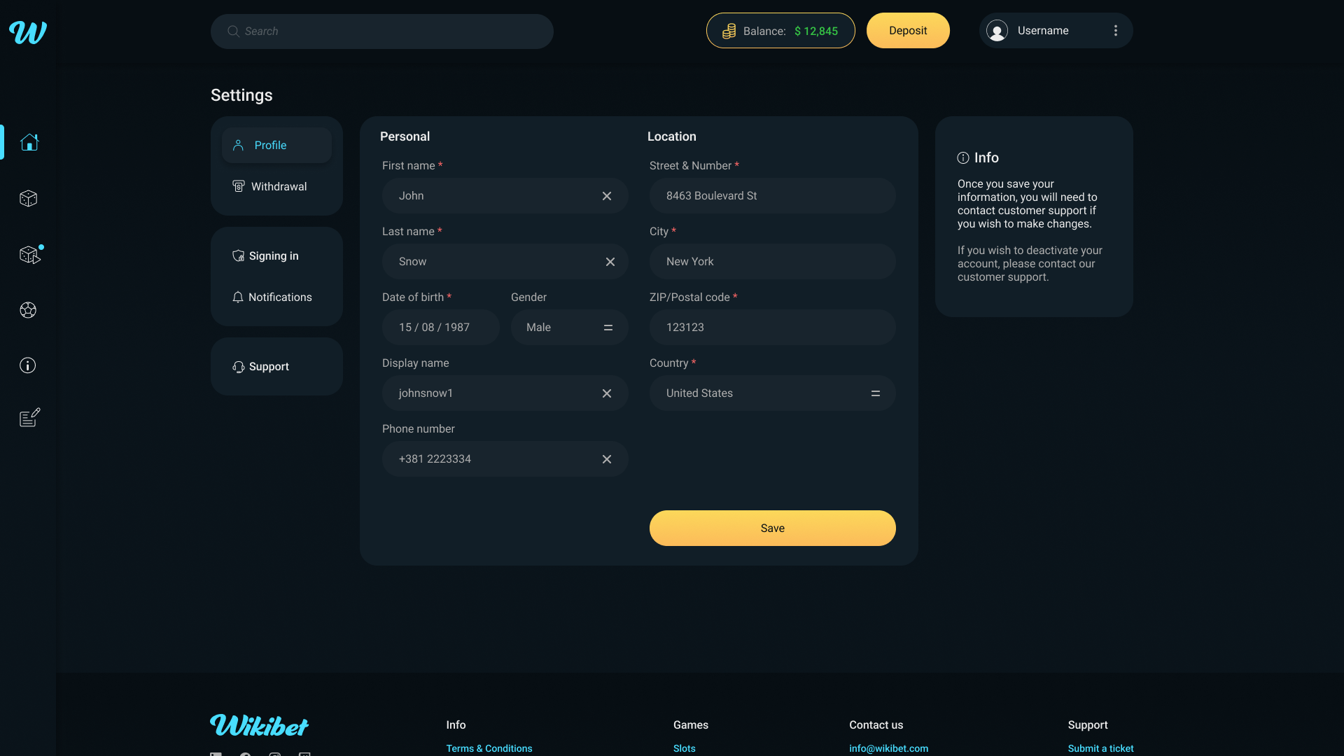 Settings: Profile section
