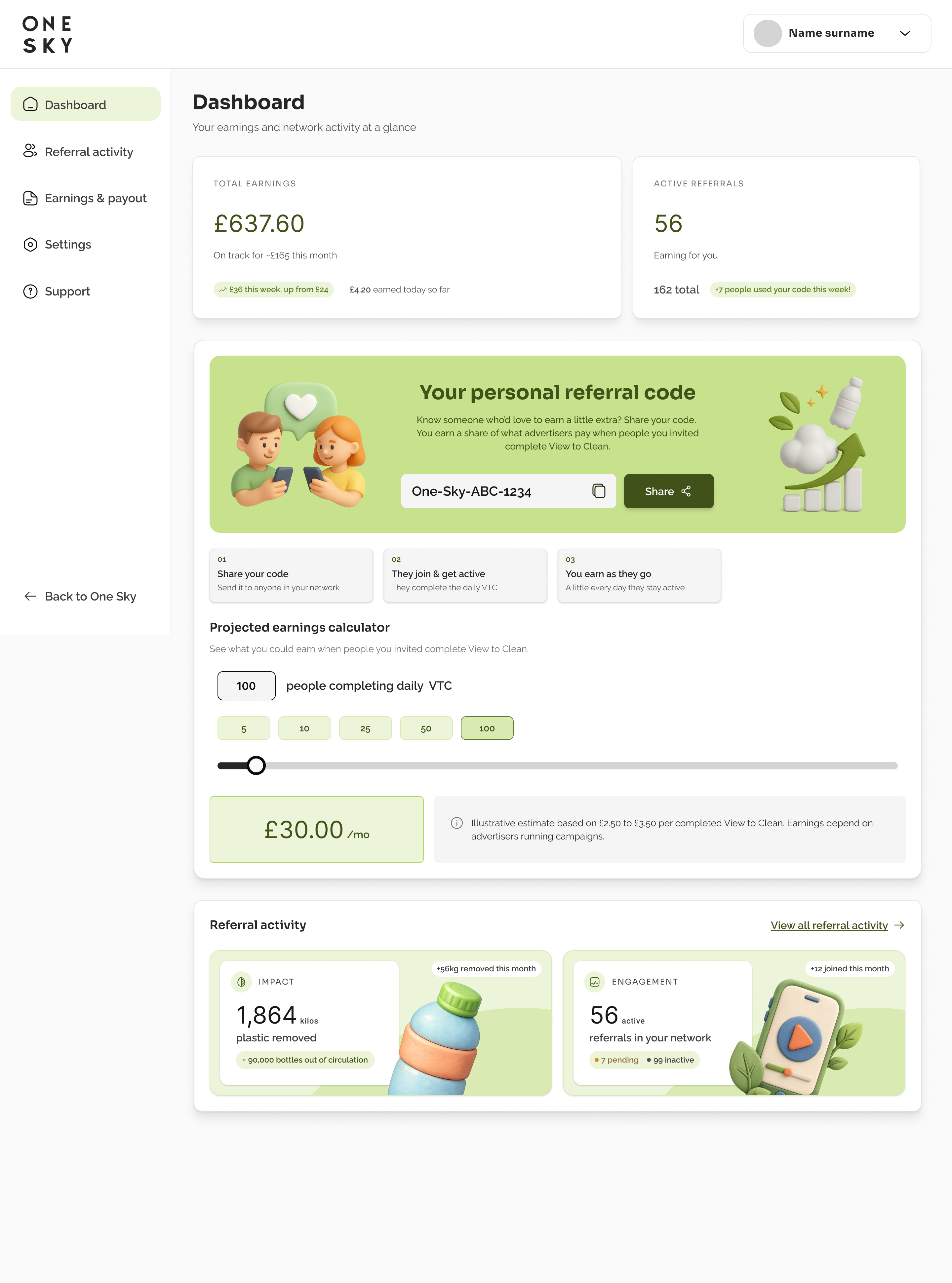 One Sky Referrer Hub dashboard