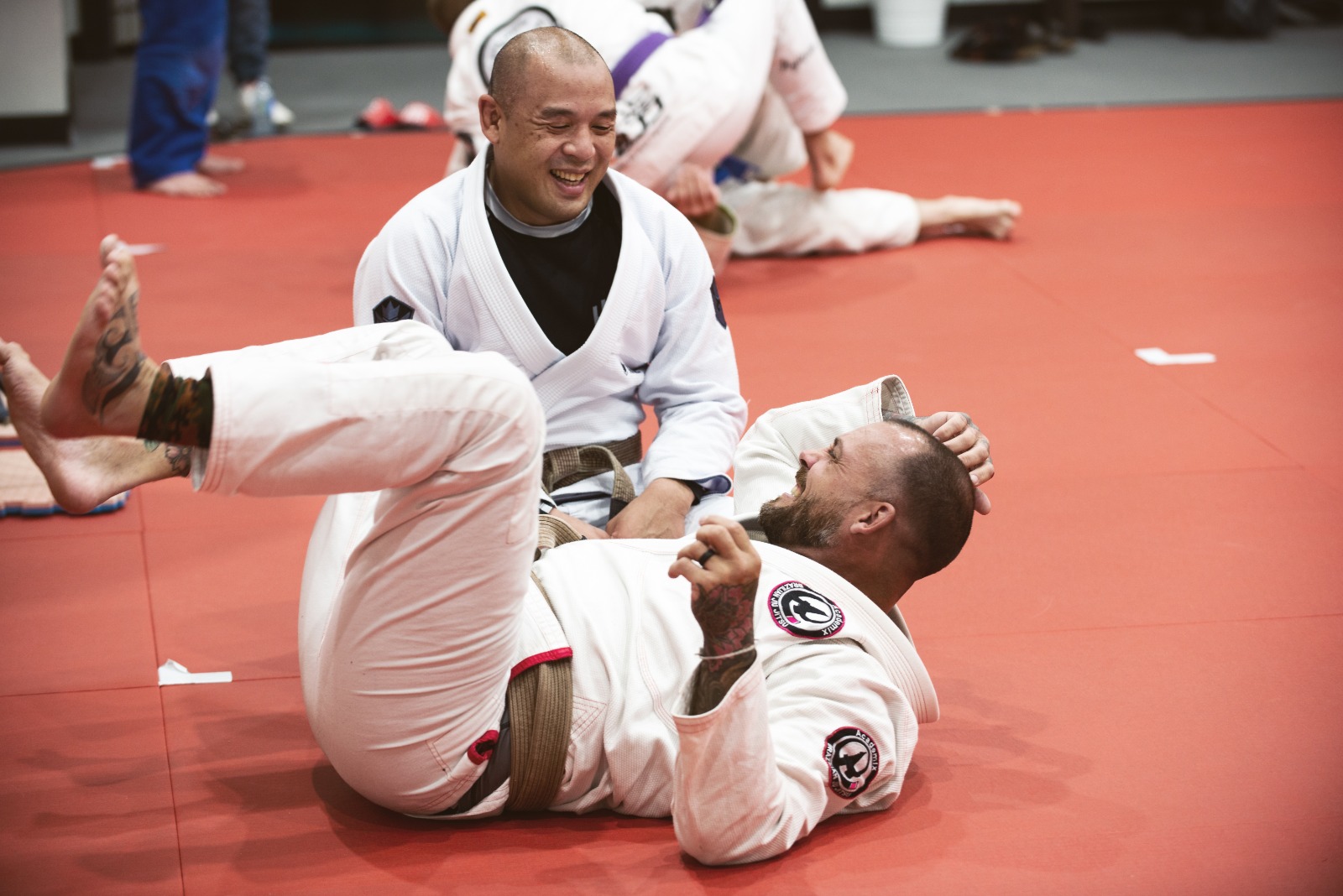 2 martial artists having fun training