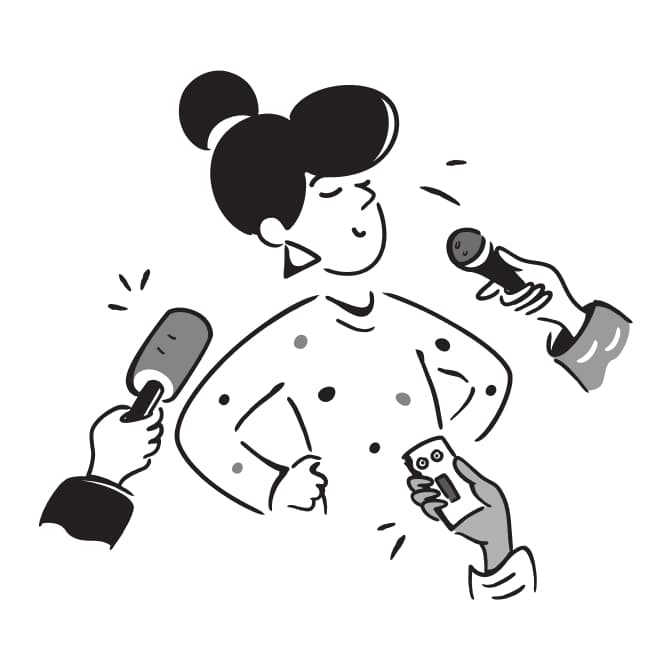 Illustration of a woman confidently speaking into microphones, representing the ability to express yourself clearly in Spanish