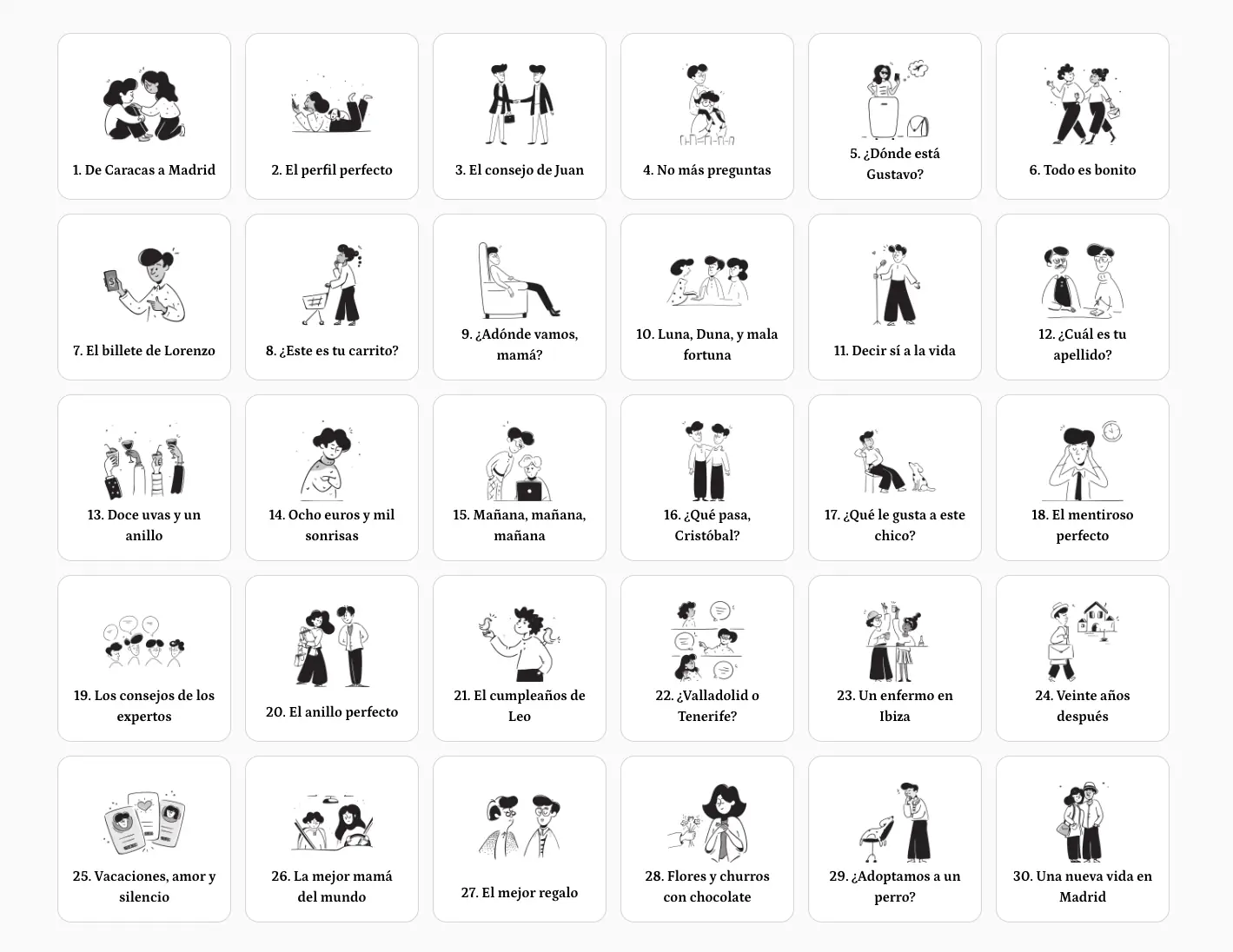 Image of the 30 stories of the A1 Spanish course from Fluent with Stories.