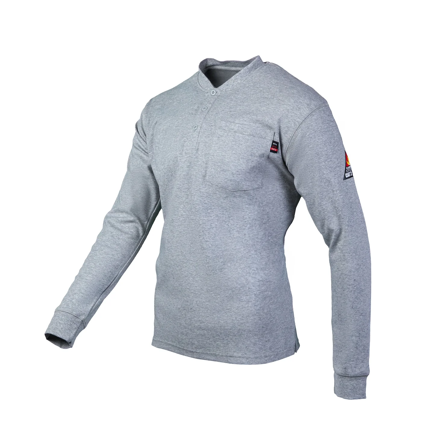 Henley Shirt Cotton Marle in Marle — Flamesafe flame-resistant workwear, 6.5oz FR Cotton Interlock