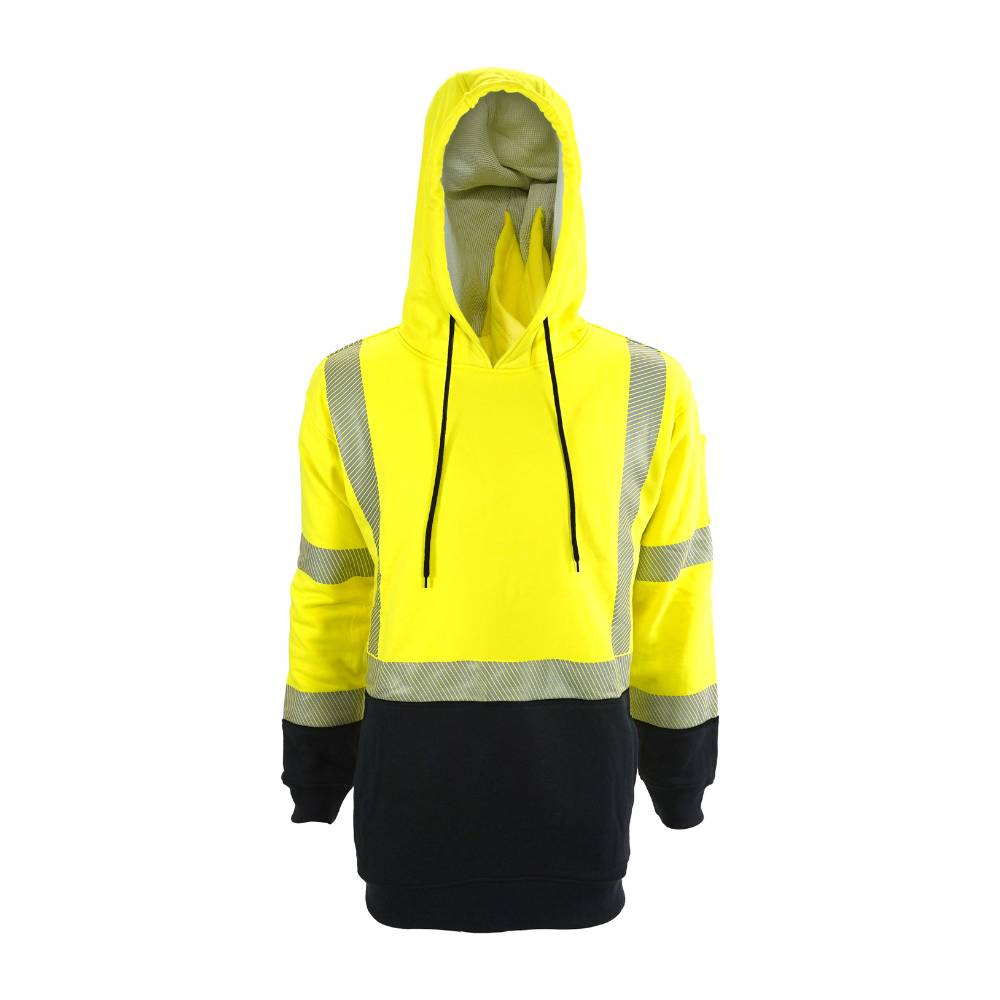 Pullover Hoodie Double Layer 2-Tone Hi-Vis in Hi-Vis / Black — Flamesafe flame-resistant workwear, 12oz FR Fleece Blend