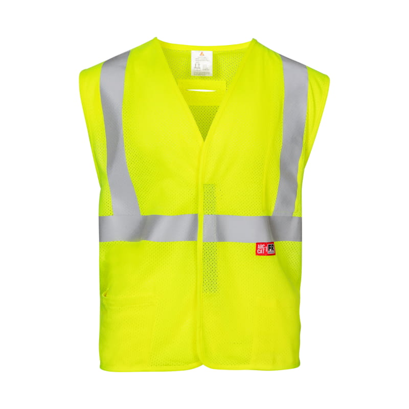 Safety Vest Sleeveless Velcro Closure Yellow in Hi-Vis — Flamesafe flame-resistant workwear, 6oz FR Modacrylic Blend