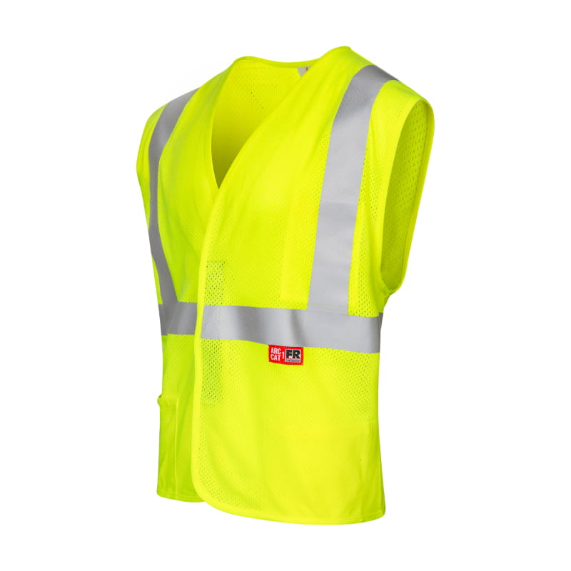 Safety Vest Sleeveless Velcro Closure Yellow in Hi-Vis — Flamesafe flame-resistant workwear, 6oz FR Modacrylic Blend – view 1