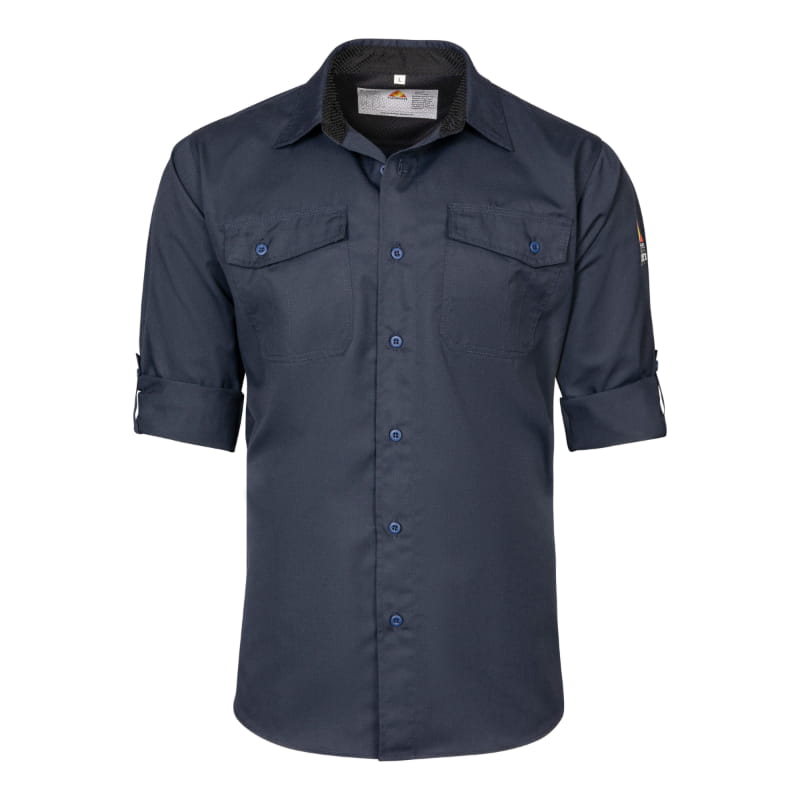 Button Down Shirt Navy FR Lenzing Aramid — Flamesafe flame-resistant workwear – view 4