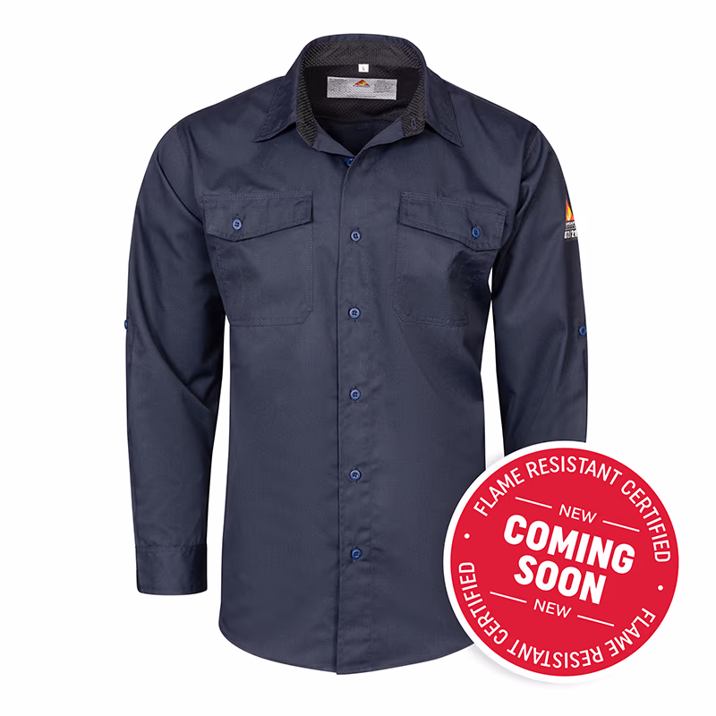 Button Down Shirt Navy FR Lenzing Aramid — Flamesafe flame-resistant workwear
