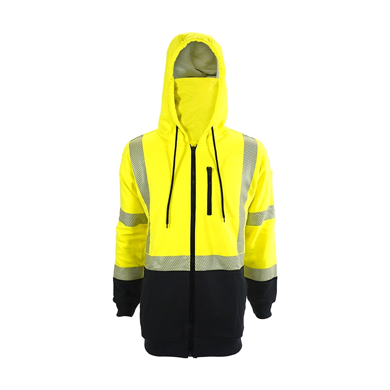 Double Layer Front Zip Hoodie 2-Tone Hi-Vis in Hi-Vis / Black — Flamesafe flame-resistant workwear, 12oz FR Fleece Blend