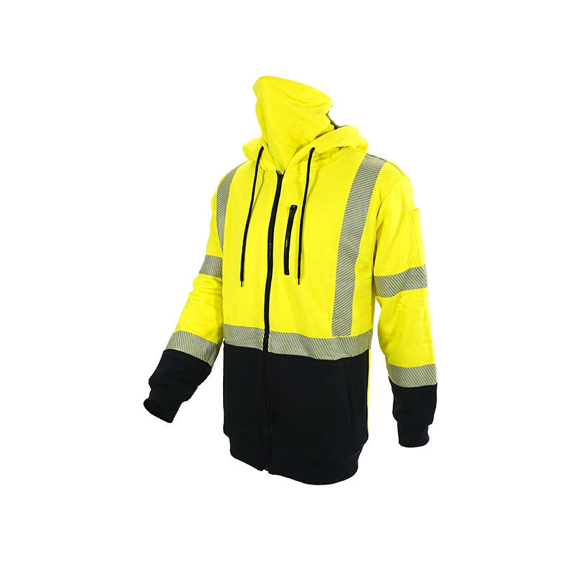 Double Layer Front Zip Hoodie 2-Tone Hi-Vis in Hi-Vis / Black — Flamesafe flame-resistant workwear, 12oz FR Fleece Blend – view 2