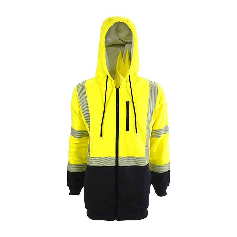 Double Layer Front Zip Hoodie 2-Tone Hi-Vis in Hi-Vis / Black — Flamesafe flame-resistant workwear, 12oz FR Fleece Blend – view 4