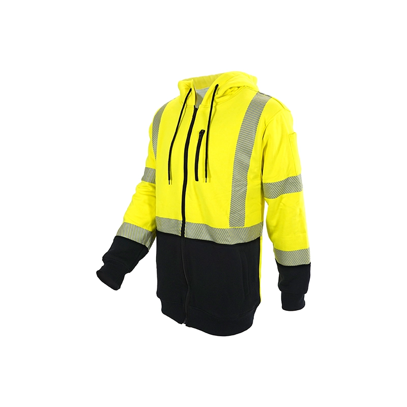Double Layer Front Zip Hoodie 2-Tone Hi-Vis in Hi-Vis / Black — Flamesafe flame-resistant workwear, 12oz FR Fleece Blend – view 5