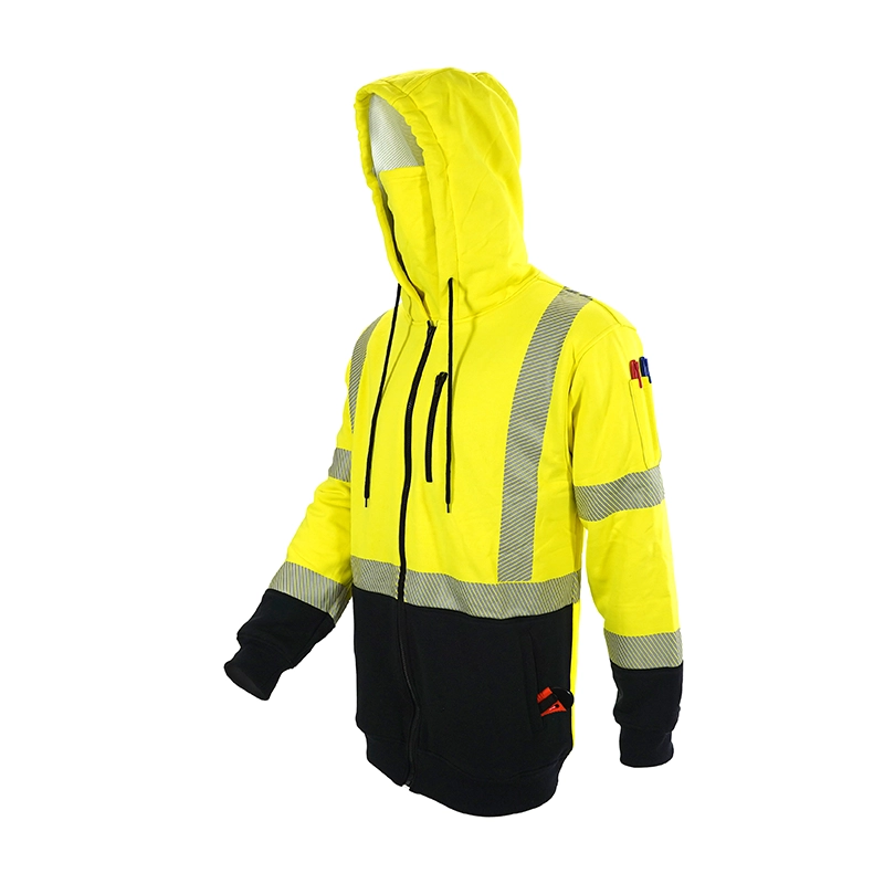 Double Layer Front Zip Hoodie 2-Tone Hi-Vis in Hi-Vis / Black — Flamesafe flame-resistant workwear, 12oz FR Fleece Blend – view 1