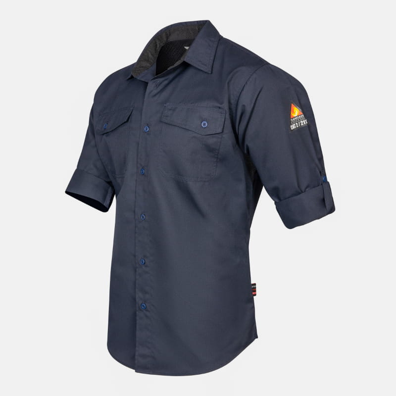 Button Down Shirt Navy FR Lenzing Aramid — Flamesafe flame-resistant workwear – view 3