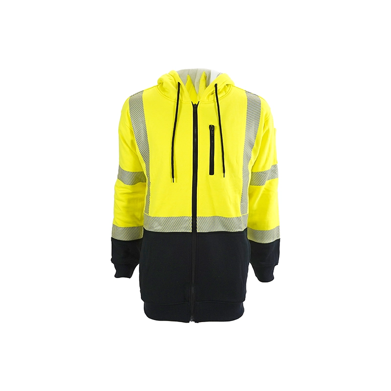 Double Layer Front Zip Hoodie 2-Tone Hi-Vis in Hi-Vis / Black — Flamesafe flame-resistant workwear, 12oz FR Fleece Blend – view 3