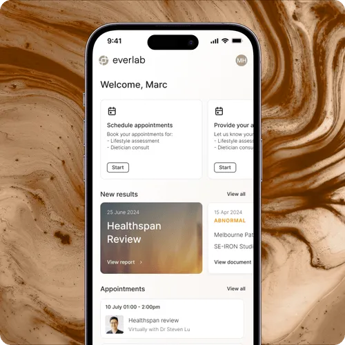 The Everlab app displayed on a mobile screen