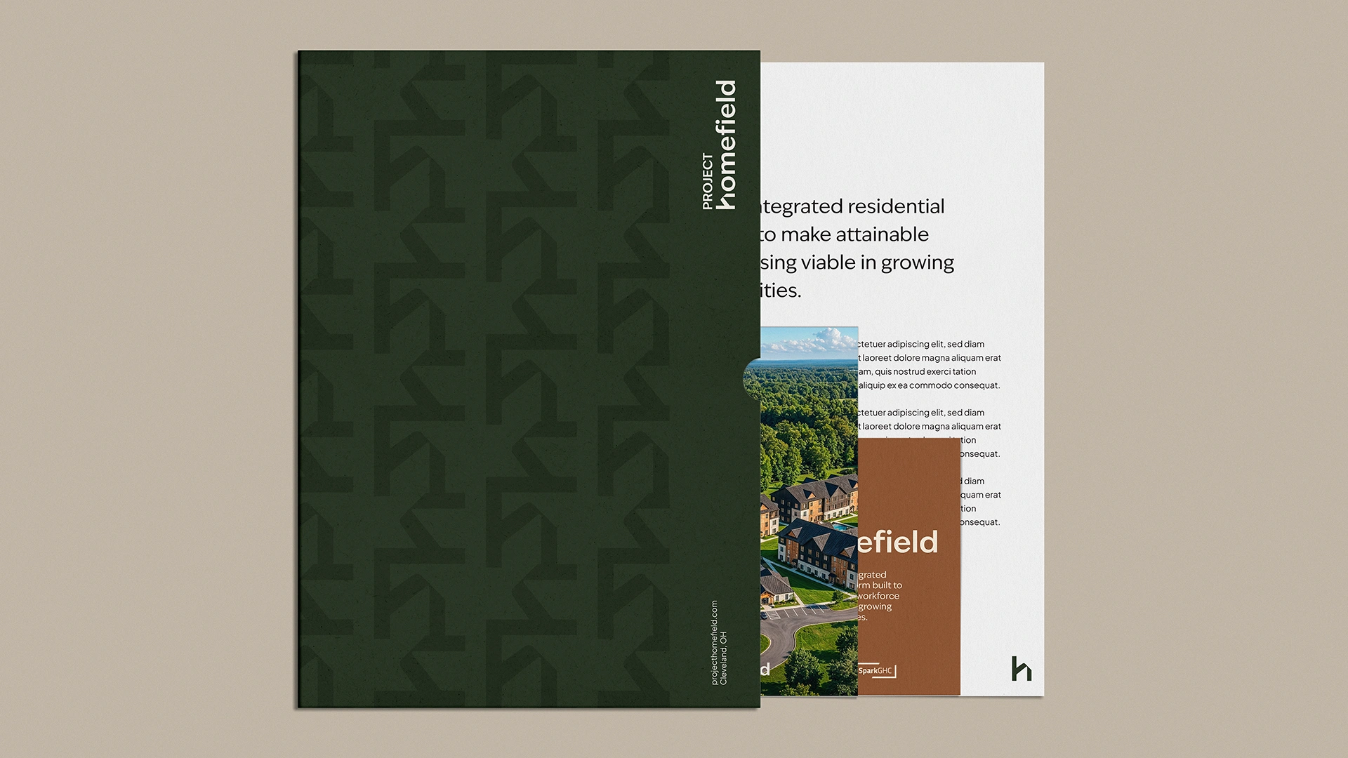 Project Homefield presentation folder with letterhead and insert