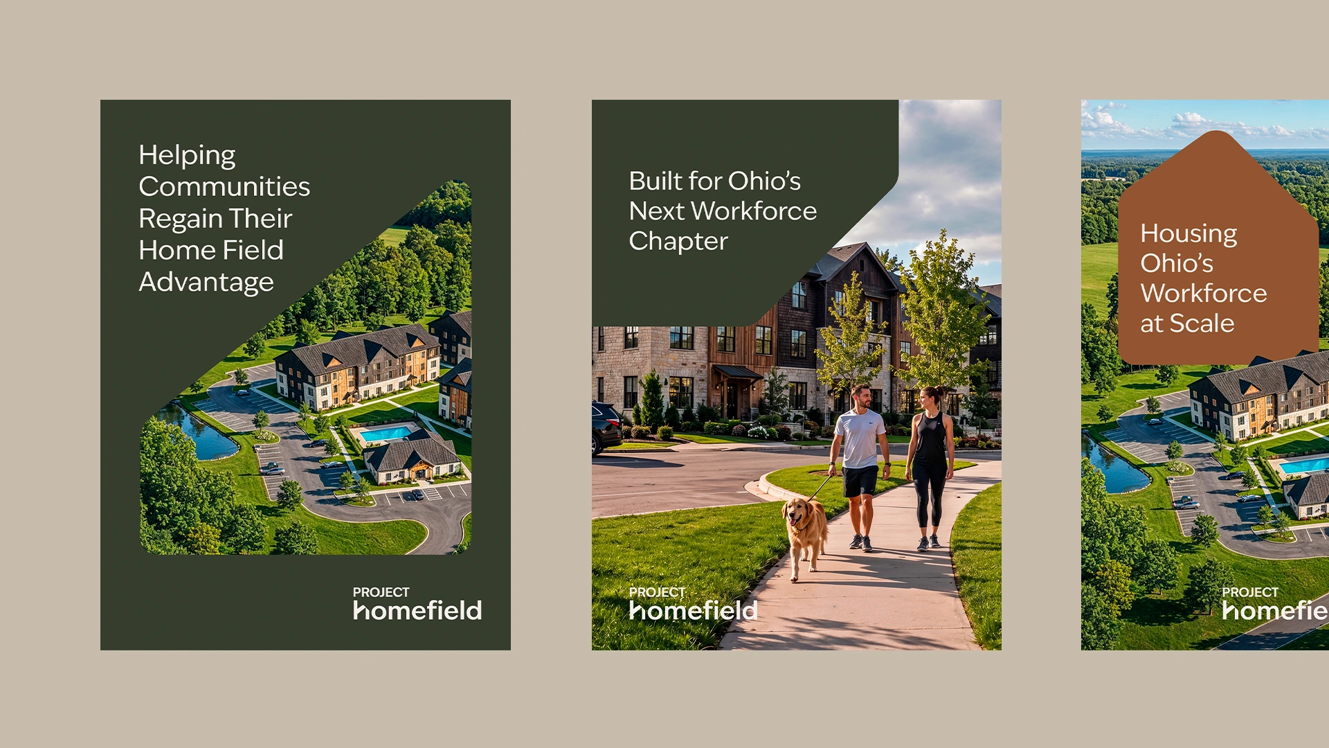 Three Project Homefield cover designs side by side