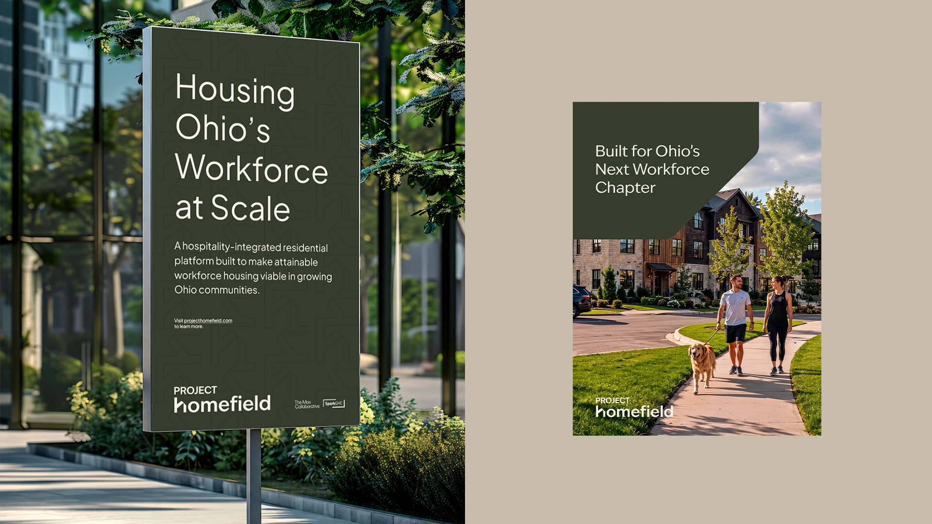 Project Homefield outdoor sign and poster in a streetscape