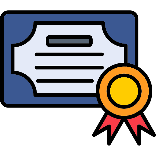 Icon of certificate with ribbon representing completion certificate and letter of recommendation