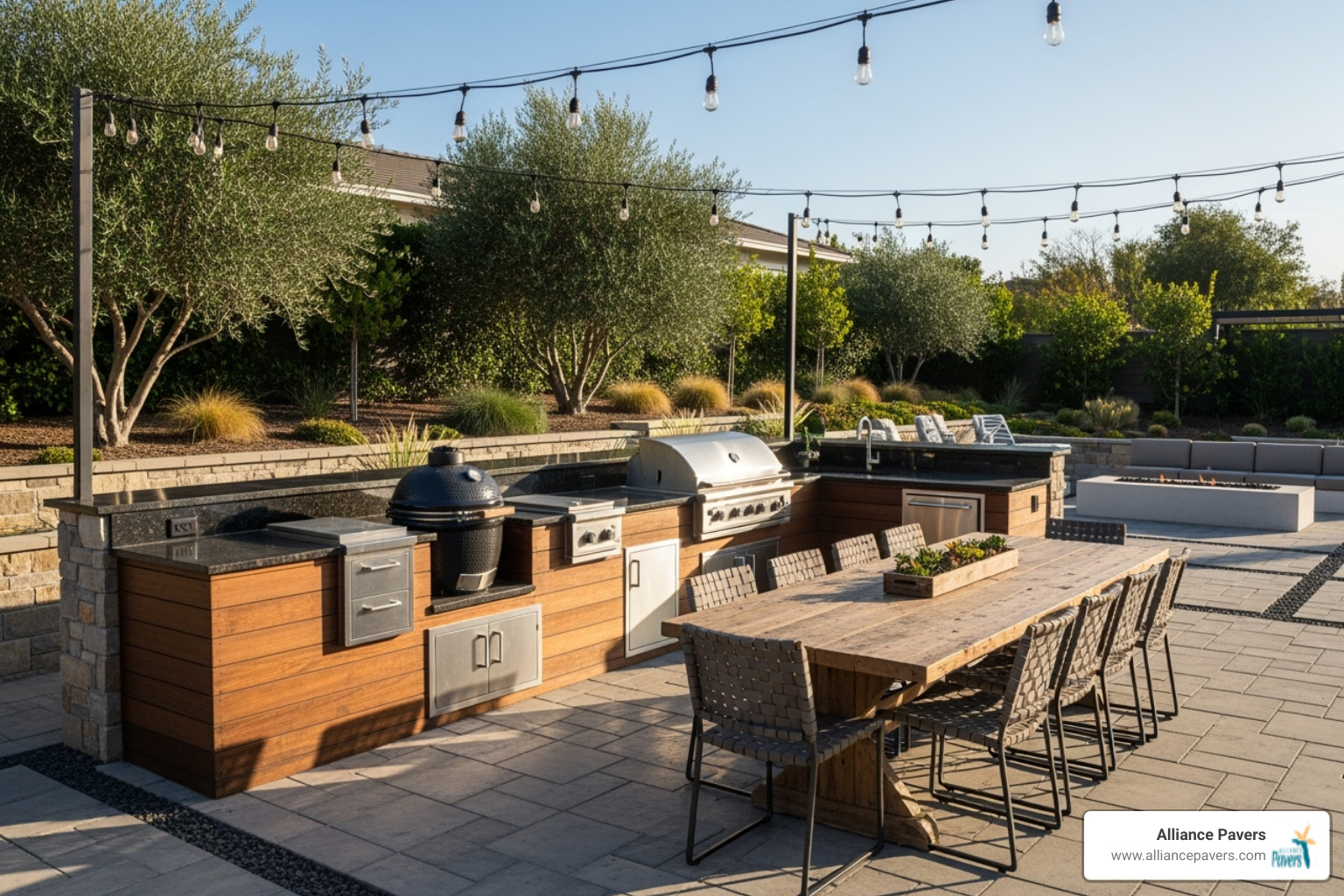 outdoor kitchen with a grill and dining area - Outdoor living design