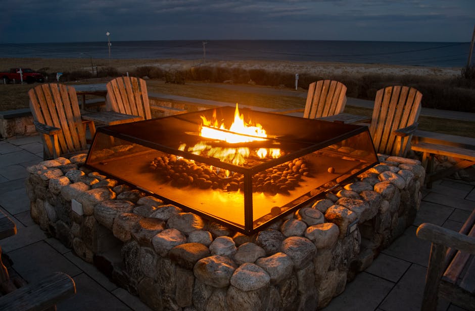 commercial patio with fire pit - commercial hardscaper service