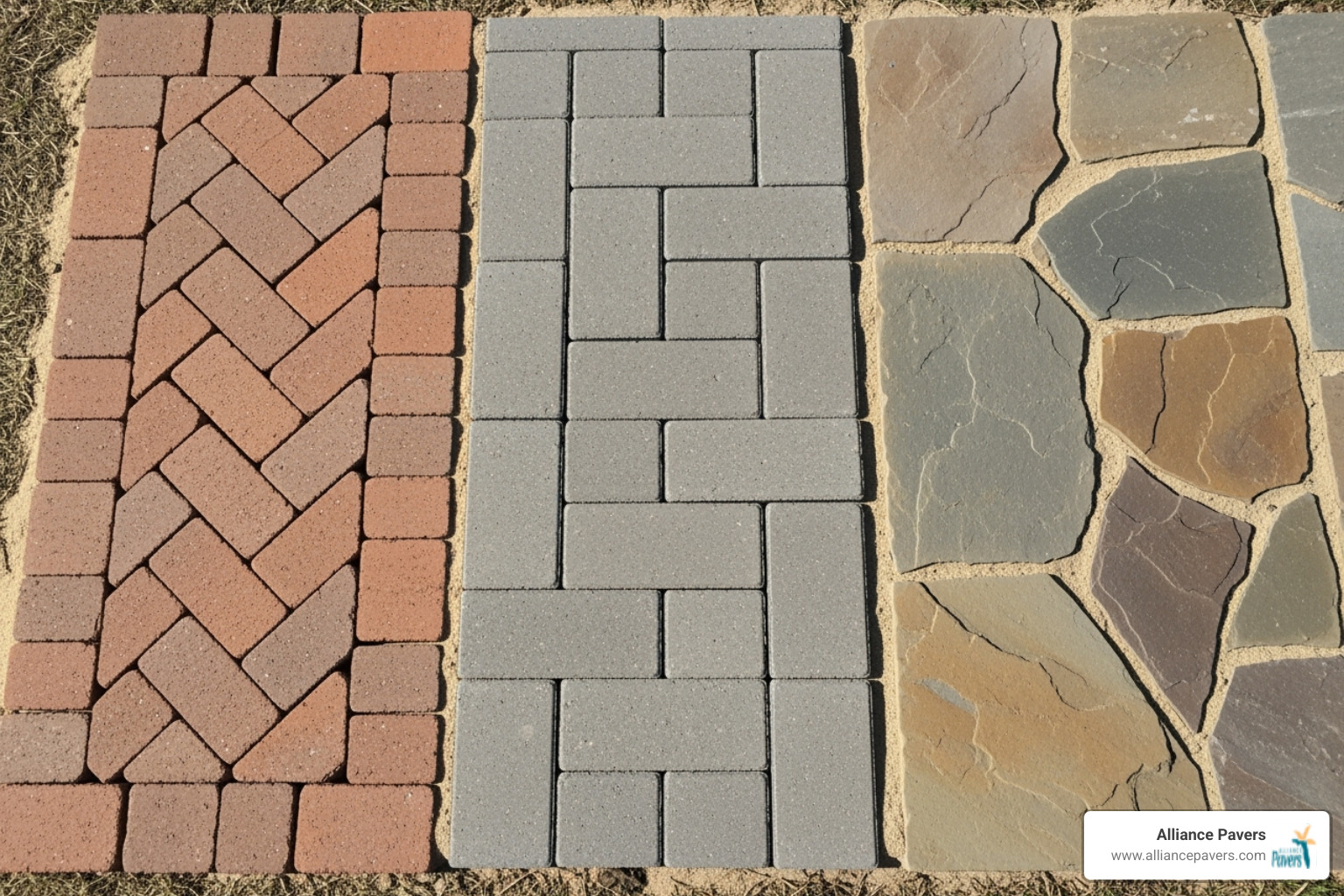 different types of pavers like clay brick, concrete, and natural stone - brick paver installers near me