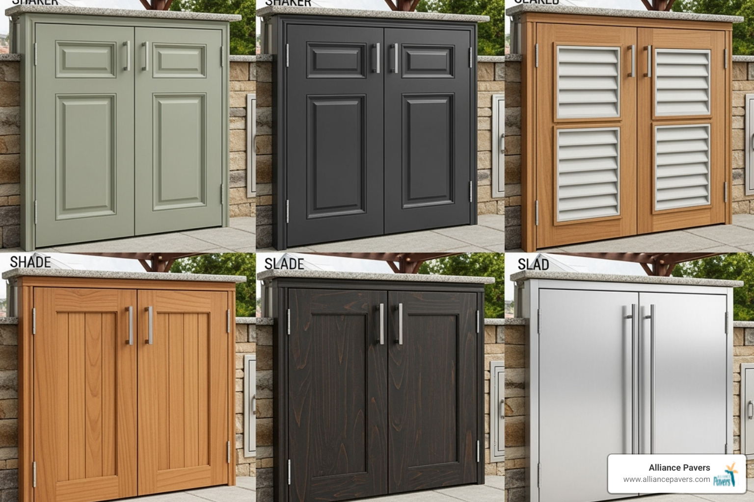 various outdoor cabinet door styles like shaker, louvered, and slab - outdoor cabinets
