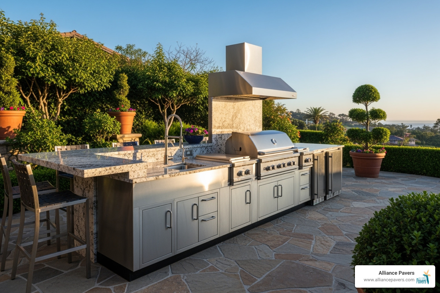 professional-style outdoor kitchen with stainless steel cabinets - outdoor cabinets