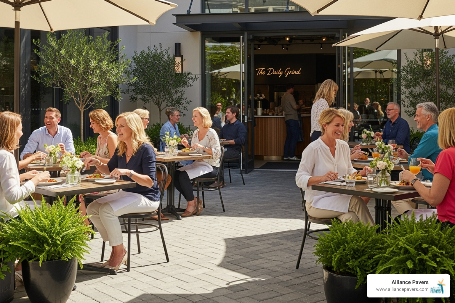 clean, inviting commercial patio or walkway with happy customers - Commercial paver cleaning clean, inviting commercial patio or walkway with happy customers - Commercial paver cleaning