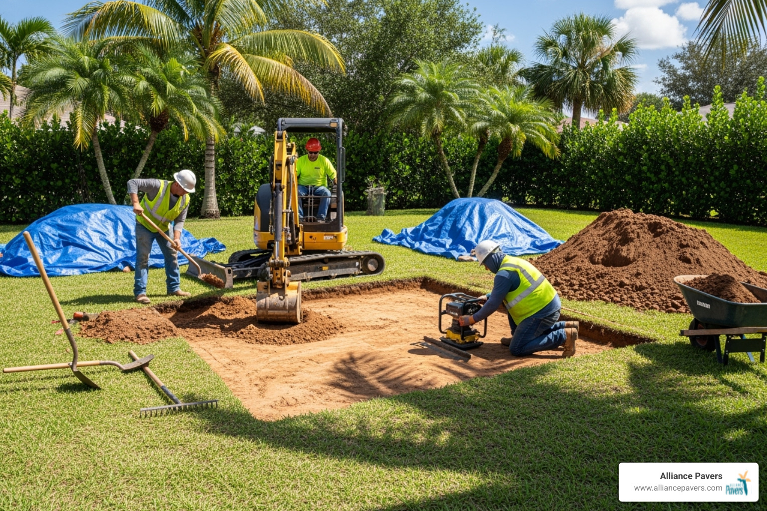 professional crew excavating a patio area - brick patio installers professional crew excavating a patio area - brick patio installers