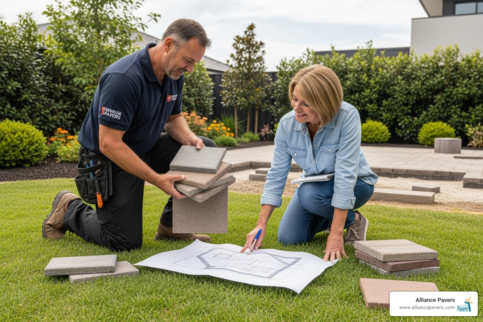 Professional paver installer consulting with a homeowner - affordable patio pavers sanford Professional paver installer consulting with a homeowner - affordable patio pavers sanford