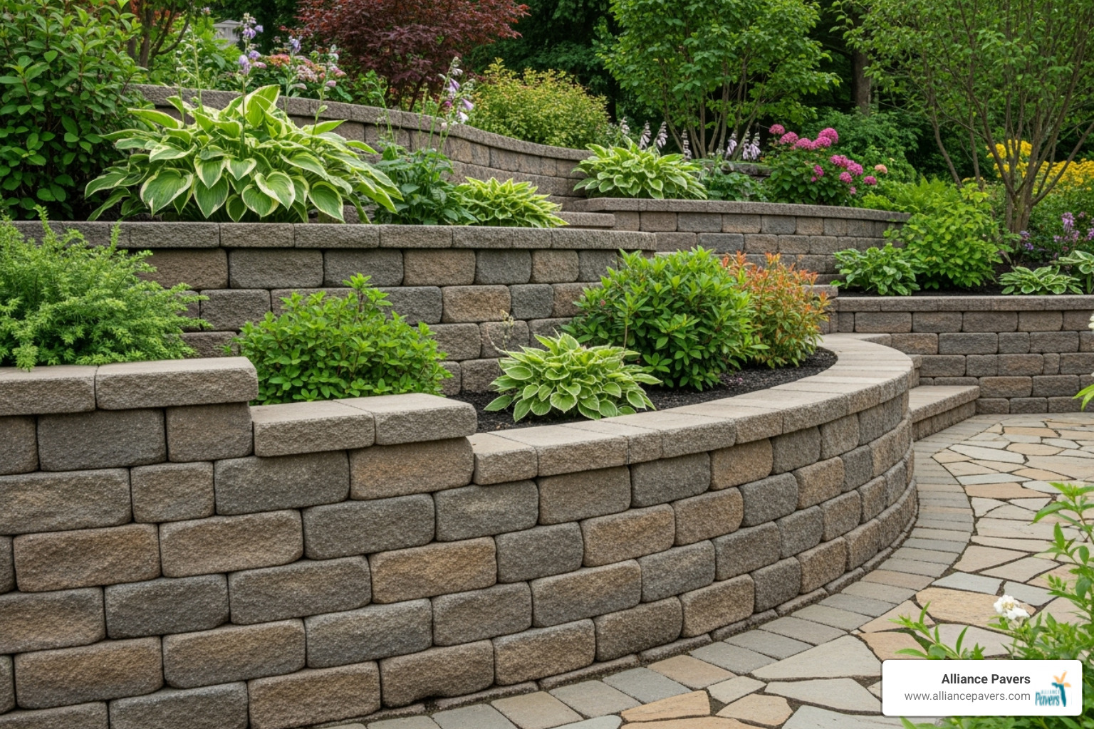 curved retaining wall highlighting design versatility - interlocking retaining wall blocks