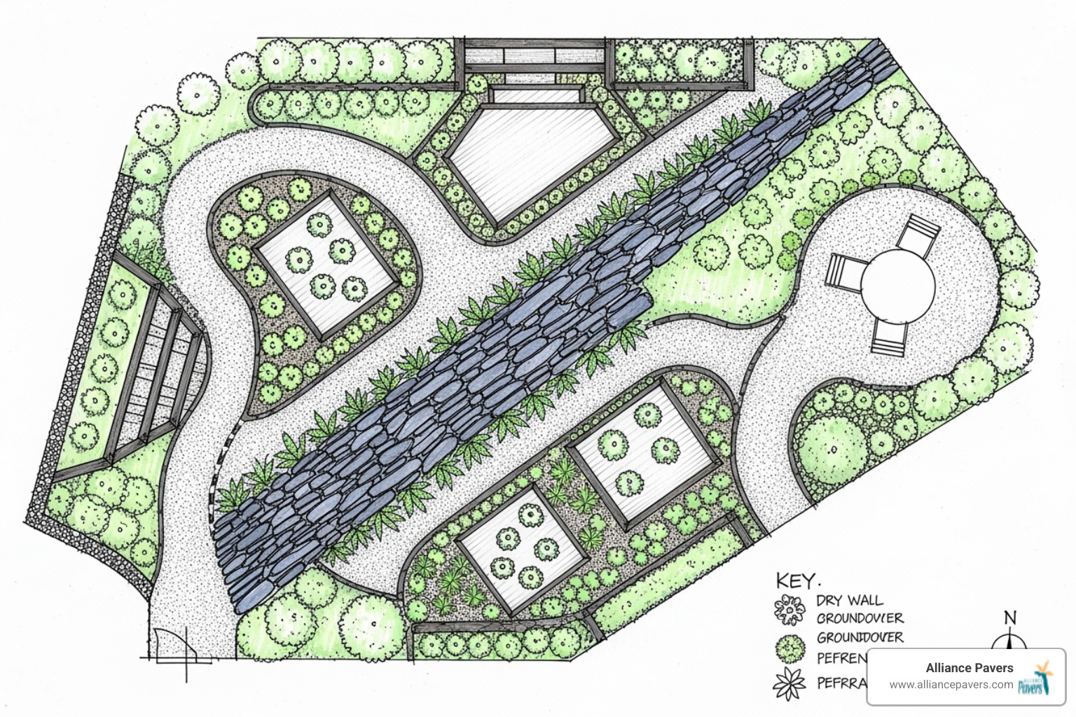 garden plan sketch showing a slate wall - slate garden wall