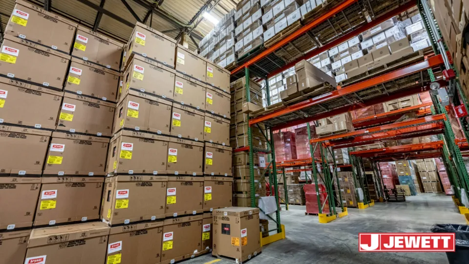 A streamlined warehousing and distribution facility designed to efficiently store boxes on shelving units to help operations run quickly and facilitate growth. 