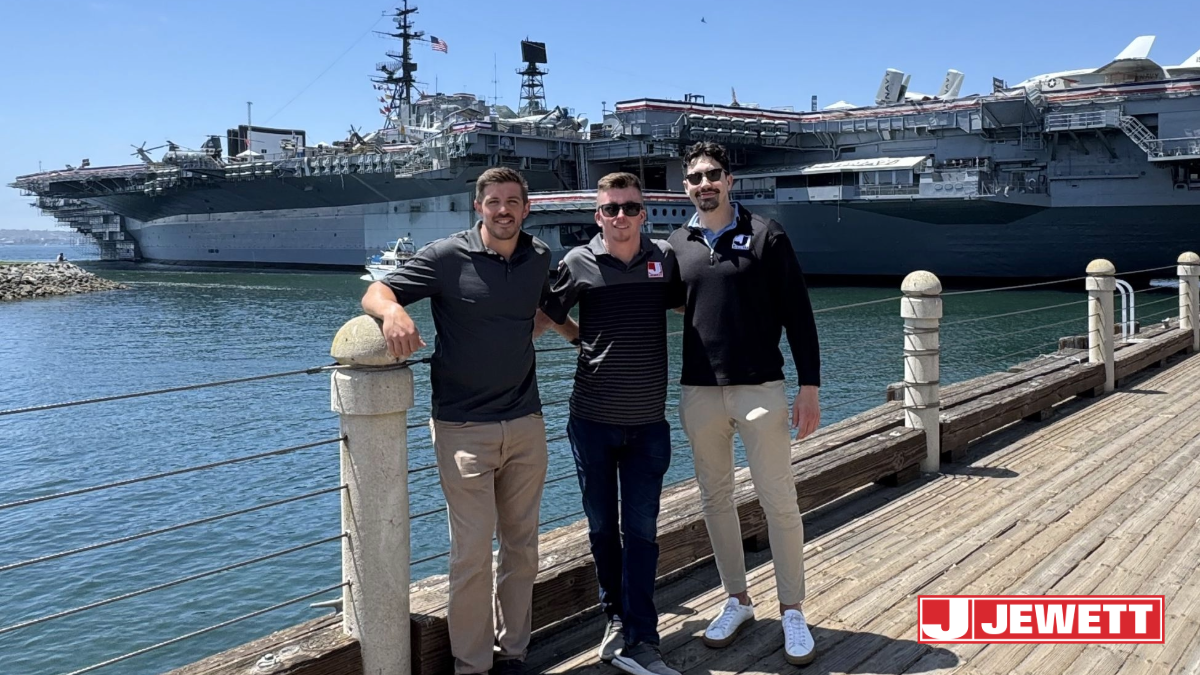 Part of the Jewett Construction preconstruction team at the USS Midway during a commercial construction preconstruction conference in San Diego.