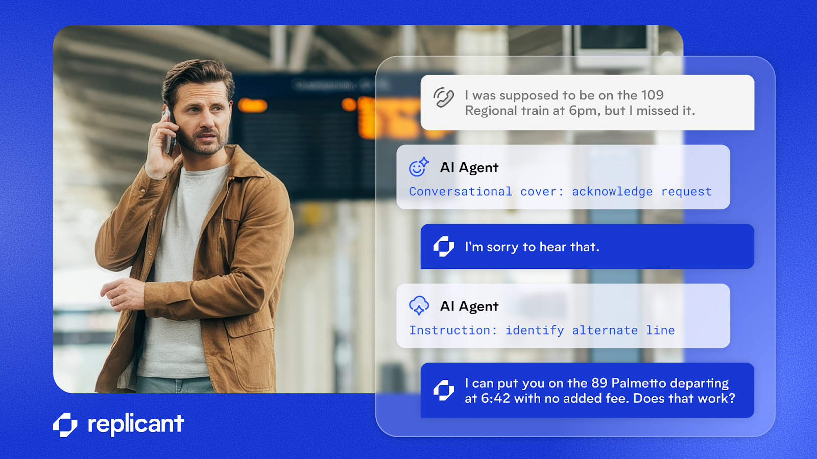 A conversation showing how conversational covers can improve the flow of a conversation while allowing AI Agents to retrieve internal information. 