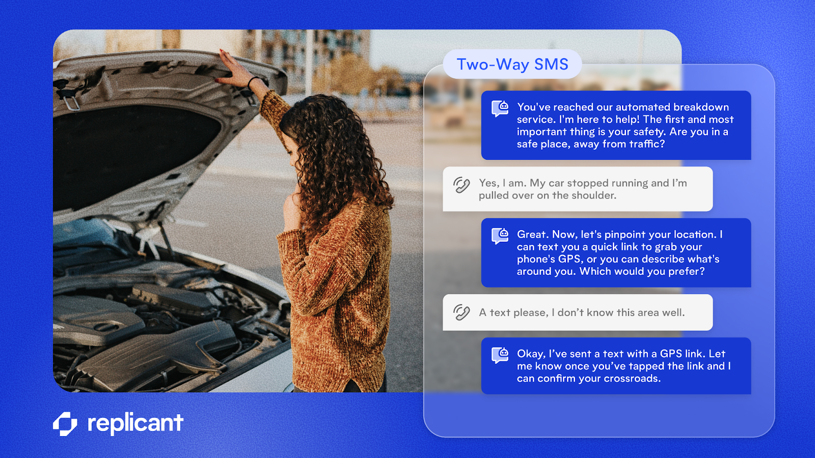 A customer service conversation showing how a mid-call two-way SMS workflow reduces friction and improves CX.