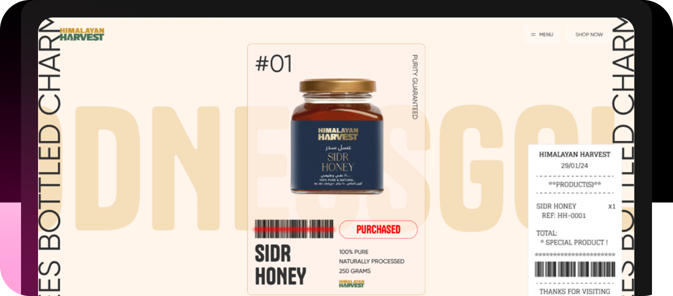 A honey-selling ecommerce brand built on webflow