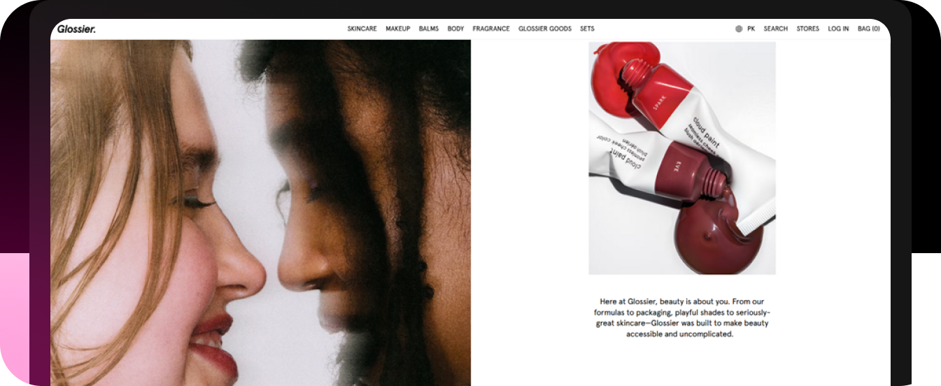 Glossier Skincare Brand About Us Page Design Example