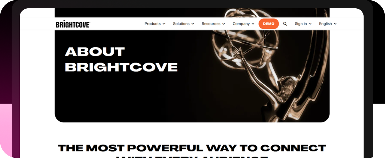 Brightcove Streaming Service About Us Page Design Example