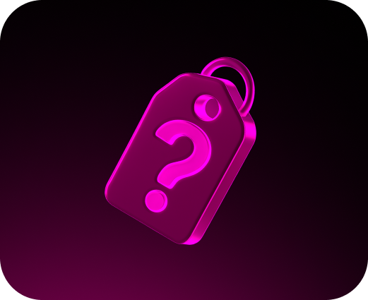 Pink 3D price tag icon with question mark