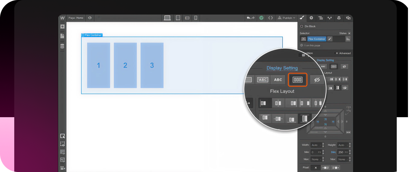 webflow's builder on the backend
